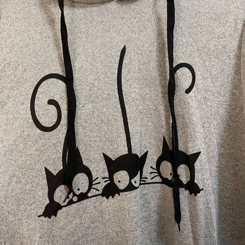 SHEIN Gray Hoodie with Black Cat Design